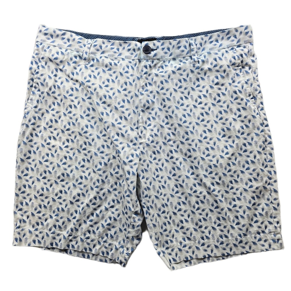 Michael Strahan Shorts Mens 38 White Blue Cotton‎ Stretch Leaf Print Modern Fit